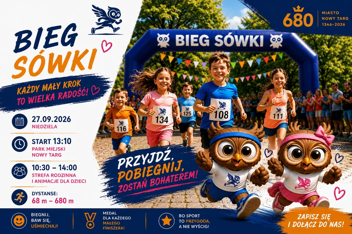 Grafika promocyjna wydarzenia Bieg Sówki – biegi dziecięce