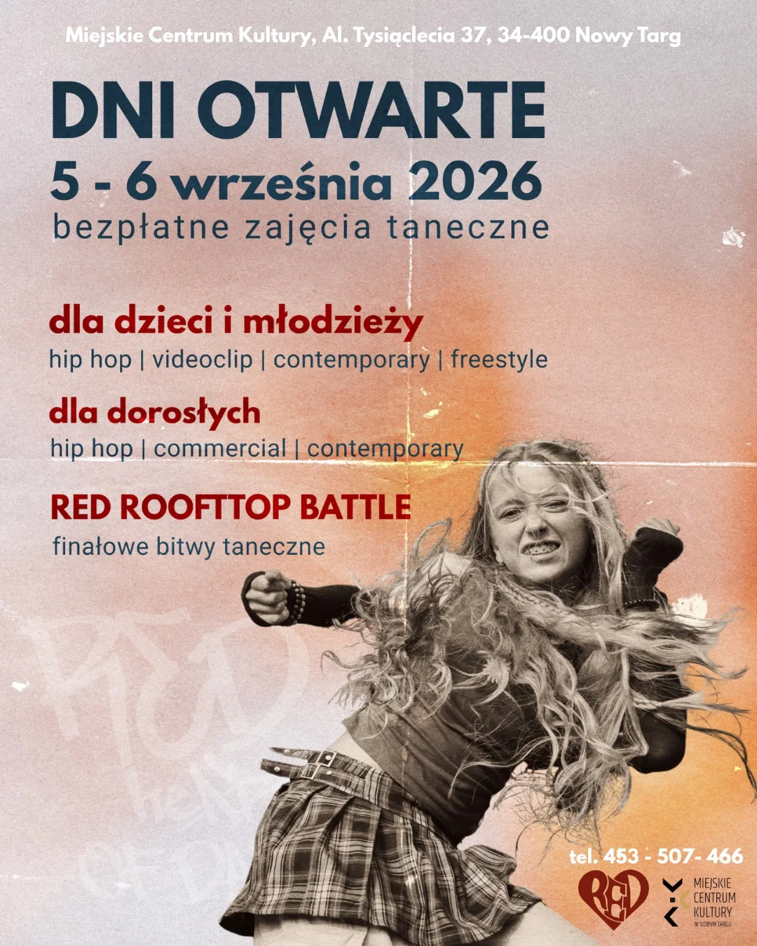 Grafika promocyjna wydarzenia DNI OTWARTE RED OPEN WEEKEND – taneczne zajęcia