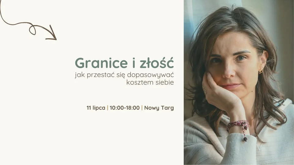 Grafika promocyjna wydarzenia Granice i niewyrażona złość — warsztat o stawianiu granic bez dopasowywania się kosztem siebie