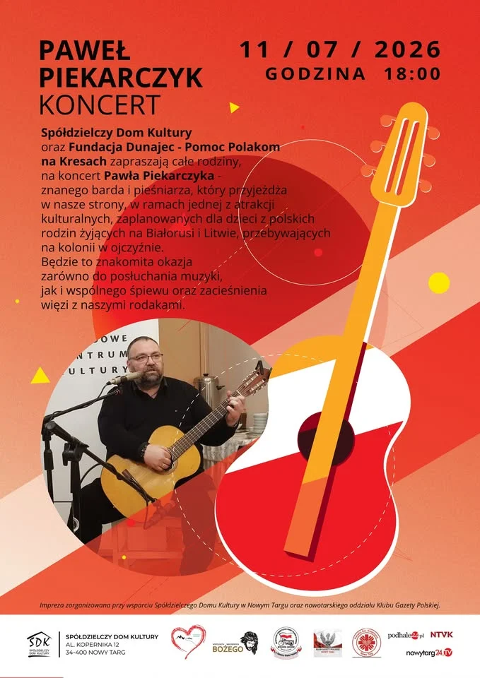Grafika promocyjna wydarzenia Koncert Pawła Piekarczyka dla polskich dzieci z Kresów w Nowym Targu