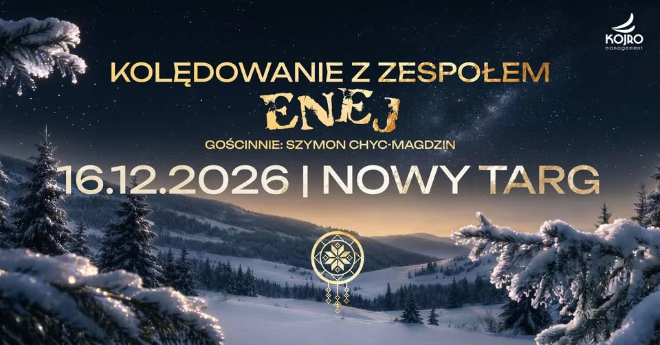 Grafika promocyjna wydarzenia Kolędowanie z zespołem Enej w Nowym Targu