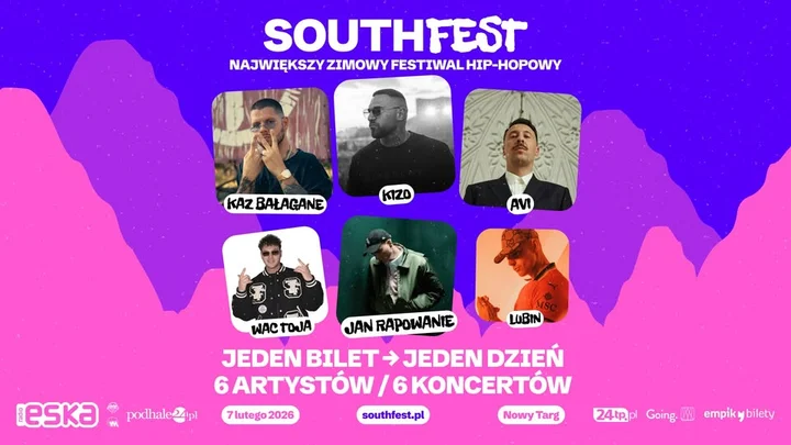 Grafika promocyjna wydarzenia SOUTHFEST POLAND — zimowy hip‑hop pod stokiem w Nowym Targu