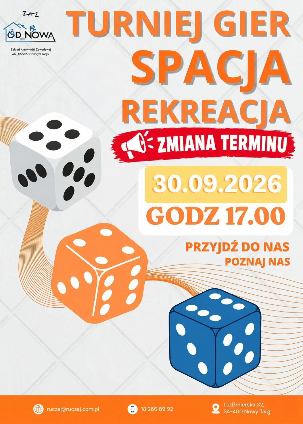 Grafika promocyjna wydarzenia SPACJA REKREACJA – IV turniej gier w Nowym Targu