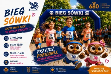 Grafika promocyjna wydarzenia Bieg Sówki – biegi dziecięce