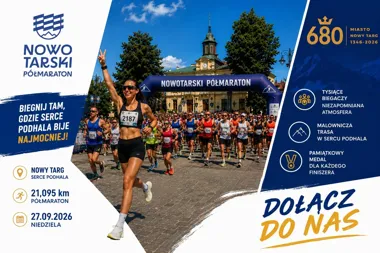 Grafika promocyjna wydarzenia Nowotarski Półmaraton 2026 – bieg nad Dunajcem