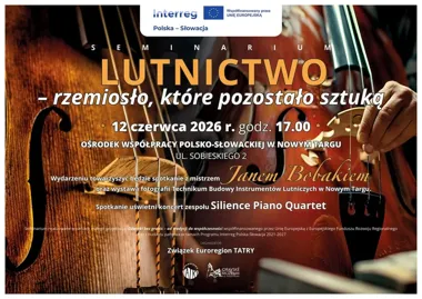 Grafika promocyjna wydarzenia Dźwięki bez granic – seminarium o lutnictwie w Nowym Targu