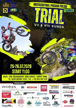 Grafika promocyjna wydarzenia VII-VIII RUNDA MISTRZOSTW POLSKI I PUCHARU POLSKI TRIAL - NOWY TARG: zawody trialowe