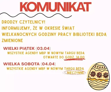 Biblioteka w Nowym Targu skraca godziny przed wielkanocnym weekendem