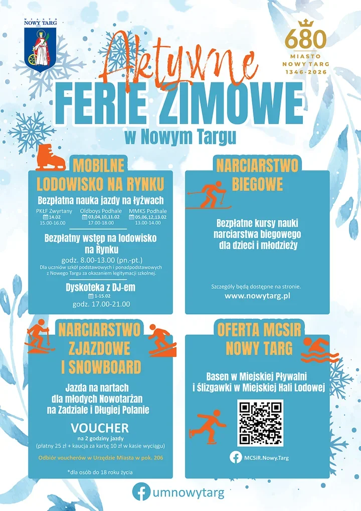Ferie na sportowo w Nowym Targu - lodowisko, narty i bezpłatne zajęcia dla młodzieży
