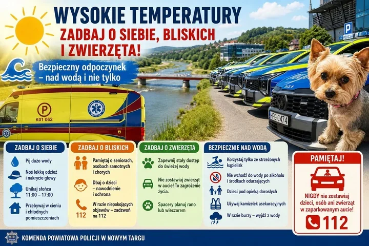 Nowotarska policja ostrzega - upał może zabić w kilka minut