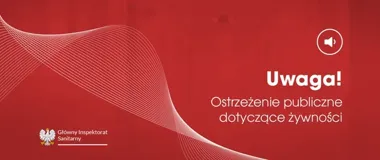 Graficzne ostrzeżenie Głównego Inspektoratu Sanitarnego na czerwonym tle z białymi falistymi liniami i ikoną głośnika.