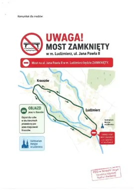 Most w Ludźmierzu zamknięty. Objazd poprowadzono przez Krauszów